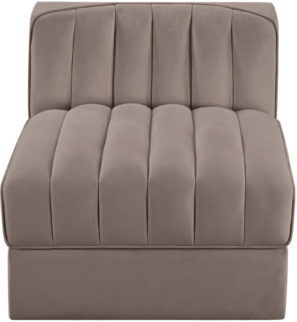 Meridian Furniture Rummi Channel Tufted Velvet Modular Chair for Modern and Contemporary Living Rooms Taupe Armless 660Taupe-Armless