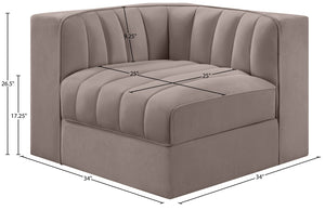Meridian Furniture Rummi Channel Tufted Velvet Modular Chair for Modern and Contemporary Living Rooms Taupe Corner 660Taupe-Corner