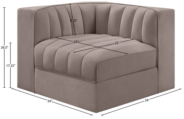 Meridian Furniture Rummi Channel Tufted Velvet Modular Chair for Modern and Contemporary Living Rooms Taupe Corner 660Taupe-Corner