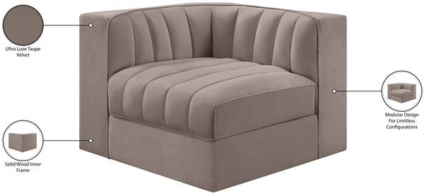 Meridian Furniture Rummi Channel Tufted Velvet Modular Chair for Modern and Contemporary Living Rooms Taupe Corner 660Taupe-Corner