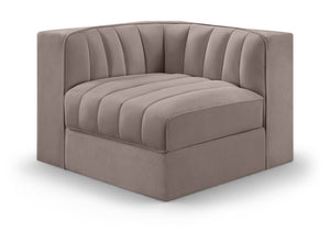 Meridian Furniture Rummi Channel Tufted Velvet Modular Chair for Modern and Contemporary Living Rooms Taupe Corner 660Taupe-Corner
