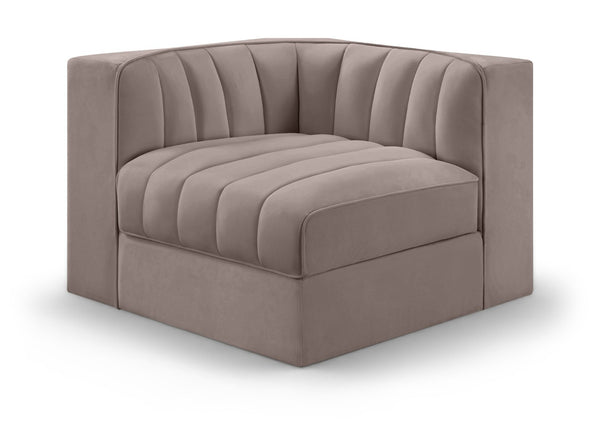 Meridian Furniture Rummi Channel Tufted Velvet Modular Chair for Modern and Contemporary Living Rooms Taupe Corner 660Taupe-Corner