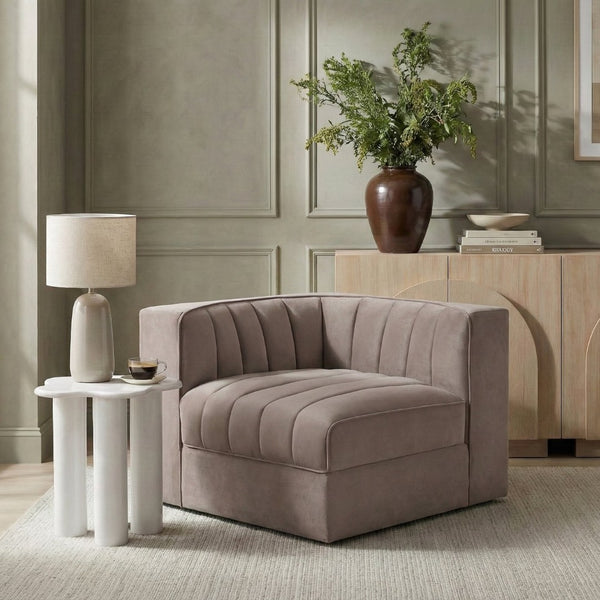 Meridian Furniture Rummi Channel Tufted Velvet Modular Chair for Modern and Contemporary Living Rooms Taupe Corner 660Taupe-Corner
