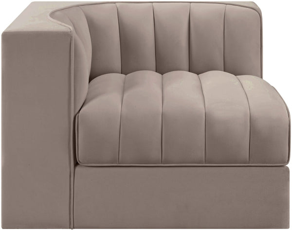 Meridian Furniture Rummi Channel Tufted Velvet Modular Chair for Modern and Contemporary Living Rooms Taupe Corner 660Taupe-Corner