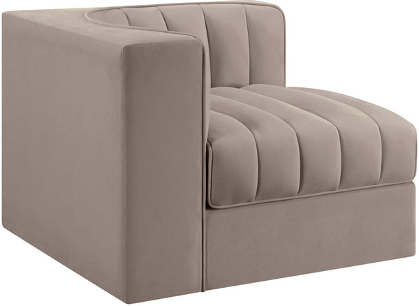 Meridian Furniture Rummi Channel Tufted Velvet Modular Chair for Modern and Contemporary Living Rooms Taupe Corner 660Taupe-Corner