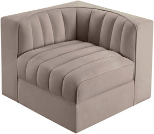 Meridian Furniture Rummi Channel Tufted Velvet Modular Chair for Modern and Contemporary Living Rooms Taupe Corner 660Taupe-Corner