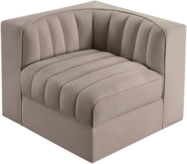 Meridian Furniture Rummi Channel Tufted Velvet Modular Chair for Modern and Contemporary Living Rooms Taupe Corner 660Taupe-Corner