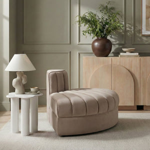 Meridian Furniture Rummi Channel Tufted Modular Accent Chair in Stain Resistant Performance Velvet for Living Room Taupe 660Taupe-RC