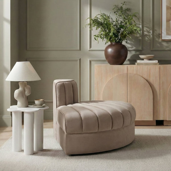 Meridian Furniture Rummi Channel Tufted Modular Accent Chair in Stain Resistant Performance Velvet for Living Room Taupe 660Taupe-RC