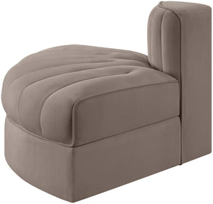 Meridian Furniture Rummi Channel Tufted Modular Accent Chair in Stain Resistant Performance Velvet for Living Room Taupe 660Taupe-RC