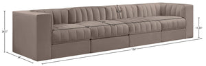 Meridian Furniture Rummi Channel Tufted Modular Sofa Velvet Performance Fabric Four Piece Living Room 660Taupe-S126