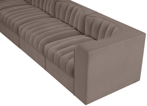 Meridian Furniture Rummi Channel Tufted Modular Sofa Velvet Performance Fabric Four Piece Living Room 660Taupe-S126