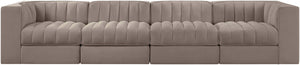 Meridian Furniture Rummi Channel Tufted Modular Sofa Velvet Performance Fabric Four Piece Living Room 660Taupe-S126
