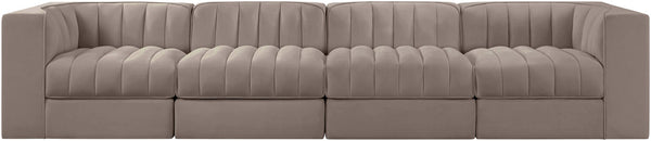 Meridian Furniture Rummi Channel Tufted Modular Sofa Velvet Performance Fabric Four Piece Living Room 660Taupe-S126