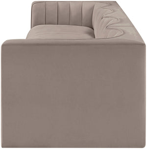 Meridian Furniture Rummi Channel Tufted Modular Sofa Velvet Performance Fabric Four Piece Living Room 660Taupe-S126