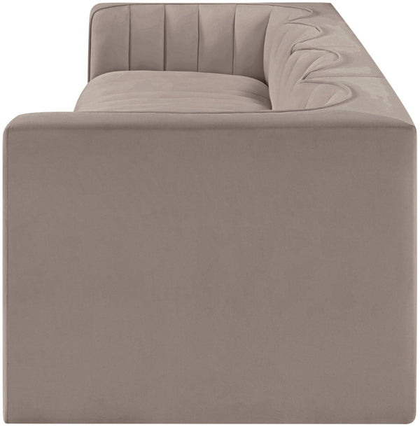 Meridian Furniture Rummi Channel Tufted Modular Sofa Velvet Performance Fabric Four Piece Living Room 660Taupe-S126