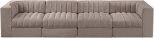 Meridian Furniture Rummi Channel Tufted Modular Sofa Velvet Performance Fabric Four Piece Living Room 660Taupe-S126