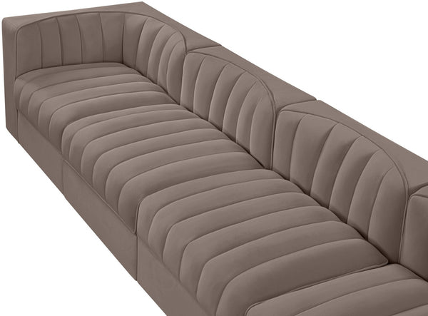 Meridian Furniture Rummi Channel Tufted Modular Sofa Velvet Performance Fabric Four Piece Living Room 660Taupe-S126