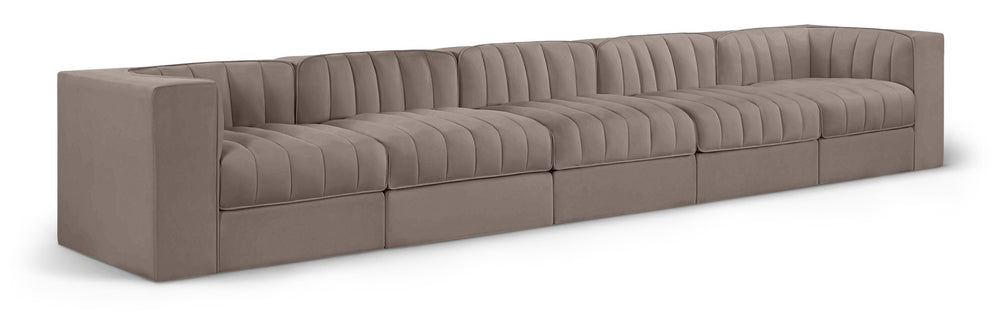 Meridian Furniture Rummi Five Piece Modular Sectional Sofa Velvet Performance Fabric Channel Tufted 660Taupe-S155