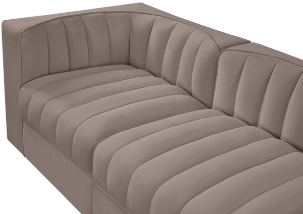 Meridian Furniture Rummi Five Piece Modular Sectional Sofa Velvet Performance Fabric Channel Tufted 660Taupe-S155