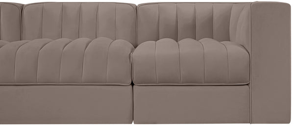 Meridian Furniture Rummi Five Piece Modular Sectional Sofa Velvet Performance Fabric Channel Tufted 660Taupe-S155