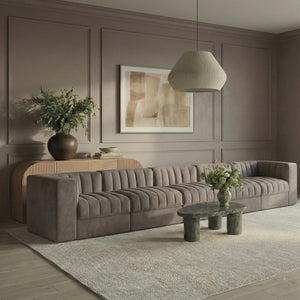 Meridian Furniture Rummi Five Piece Modular Sectional Sofa Velvet Performance Fabric Channel Tufted 660Taupe-S155