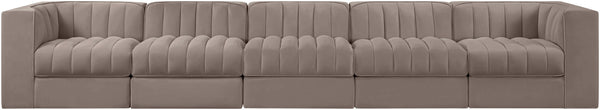 Meridian Furniture Rummi Five Piece Modular Sectional Sofa Velvet Performance Fabric Channel Tufted 660Taupe-S155