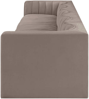 Meridian Furniture Rummi Five Piece Modular Sectional Sofa Velvet Performance Fabric Channel Tufted 660Taupe-S155
