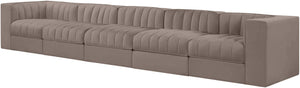 Meridian Furniture Rummi Five Piece Modular Sectional Sofa Velvet Performance Fabric Channel Tufted 660Taupe-S155