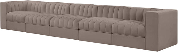 Meridian Furniture Rummi Five Piece Modular Sectional Sofa Velvet Performance Fabric Channel Tufted 660Taupe-S155