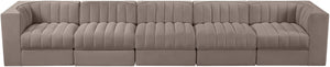 Meridian Furniture Rummi Five Piece Modular Sectional Sofa Velvet Performance Fabric Channel Tufted 660Taupe-S155