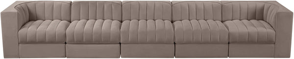 Meridian Furniture Rummi Five Piece Modular Sectional Sofa Velvet Performance Fabric Channel Tufted 660Taupe-S155