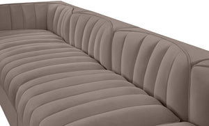 Meridian Furniture Rummi Five Piece Modular Sectional Sofa Velvet Performance Fabric Channel Tufted 660Taupe-S155