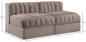 Meridian Furniture Rummi Channel Tufted Modular Loveseat in Stain Resistant Performance Velvet for Modern Living Taupe 58 inches 660Taupe-S58