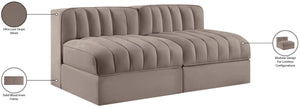 Meridian Furniture Rummi Channel Tufted Modular Loveseat in Stain Resistant Performance Velvet for Modern Living Taupe 58 inches 660Taupe-S58