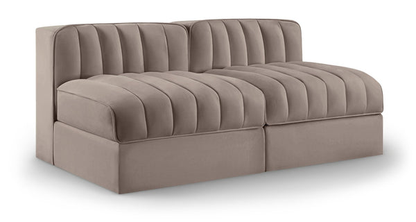 Meridian Furniture Rummi Channel Tufted Modular Loveseat in Stain Resistant Performance Velvet for Modern Living Taupe 58 inches 660Taupe-S58