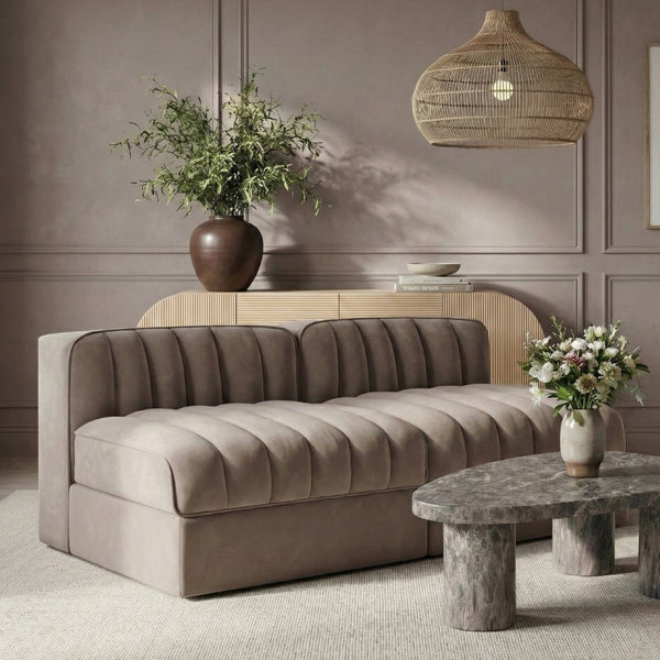Meridian Furniture Rummi Channel Tufted Modular Loveseat in Stain Resistant Performance Velvet for Modern Living Taupe 58 inches 660Taupe-S58
