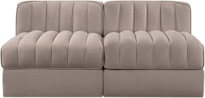 Meridian Furniture Rummi Channel Tufted Modular Loveseat in Stain Resistant Performance Velvet for Modern Living Taupe 58 inches 660Taupe-S58