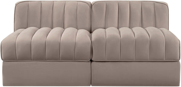 Meridian Furniture Rummi Channel Tufted Modular Loveseat in Stain Resistant Performance Velvet for Modern Living Taupe 58 inches 660Taupe-S58