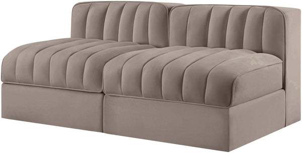 Meridian Furniture Rummi Channel Tufted Modular Loveseat in Stain Resistant Performance Velvet for Modern Living Taupe 58 inches 660Taupe-S58