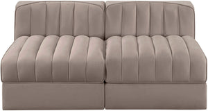 Meridian Furniture Rummi Channel Tufted Modular Loveseat in Stain Resistant Performance Velvet for Modern Living Taupe 58 inches 660Taupe-S58