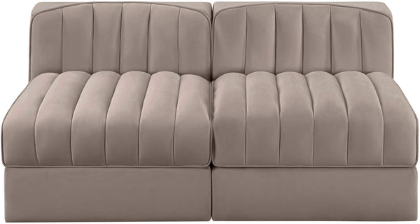 Meridian Furniture Rummi Channel Tufted Modular Loveseat in Stain Resistant Performance Velvet for Modern Living Taupe 58 inches 660Taupe-S58