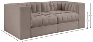 Meridian Furniture Rummi Channel Tufted Modular Loveseat in Stain Resistant Performance Velvet for Modern Living Taupe 68 inches 660Taupe-S68