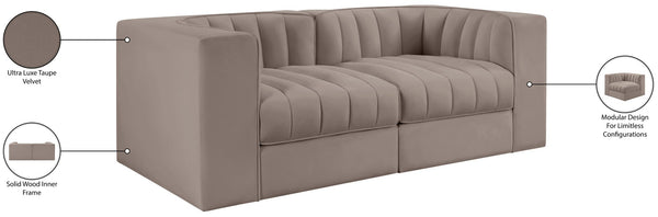 Meridian Furniture Rummi Channel Tufted Modular Loveseat in Stain Resistant Performance Velvet for Modern Living Taupe 68 inches 660Taupe-S68