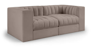 Meridian Furniture Rummi Channel Tufted Modular Loveseat in Stain Resistant Performance Velvet for Modern Living Taupe 68 inches 660Taupe-S68