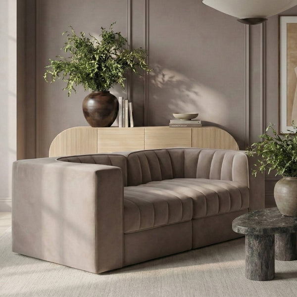 Meridian Furniture Rummi Channel Tufted Modular Loveseat in Stain Resistant Performance Velvet for Modern Living Taupe 68 inches 660Taupe-S68