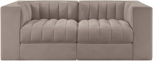 Meridian Furniture Rummi Channel Tufted Modular Loveseat in Stain Resistant Performance Velvet for Modern Living Taupe 68 inches 660Taupe-S68