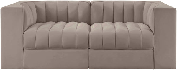 Meridian Furniture Rummi Channel Tufted Modular Loveseat in Stain Resistant Performance Velvet for Modern Living Taupe 68 inches 660Taupe-S68