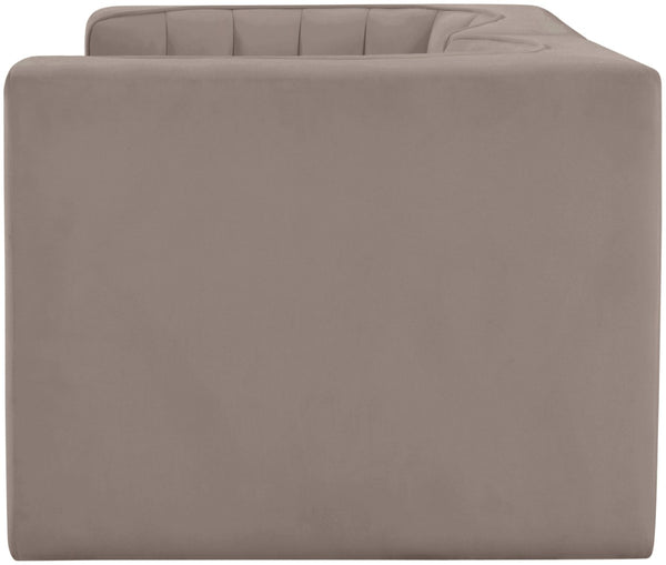 Meridian Furniture Rummi Channel Tufted Modular Loveseat in Stain Resistant Performance Velvet for Modern Living Taupe 68 inches 660Taupe-S68