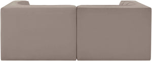 Meridian Furniture Rummi Channel Tufted Modular Loveseat in Stain Resistant Performance Velvet for Modern Living Taupe 68 inches 660Taupe-S68